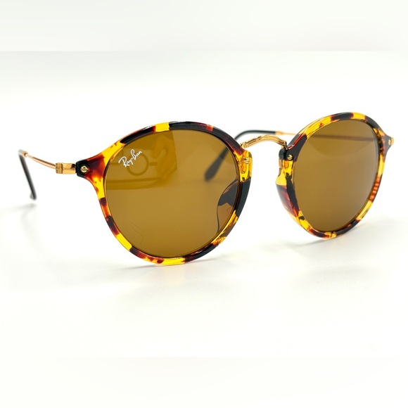 Beautiful Ray-Ban Round Lens Sunglasses RB2447 Fleck Tortoise W/ Brown Lens 49mm - Picture 3 of 16